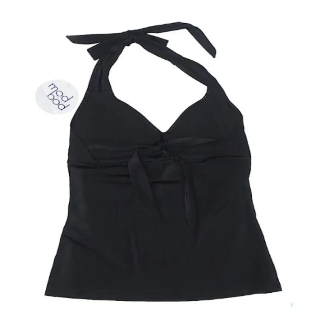 NWT MOD BOD Cassy black halter swim tankini top New